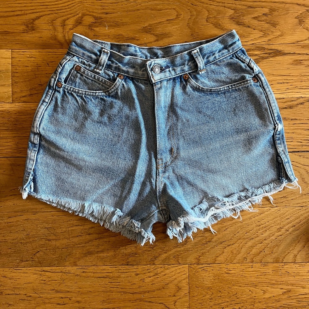 Levi's Blue Jean Shorts High-Waisted Frayed Hem - vintage orange tab